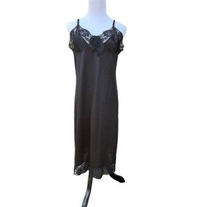 Kayser Vintage Nylon USA Womens Black Lace Slip Chemise Rose Lace Accent Size 38